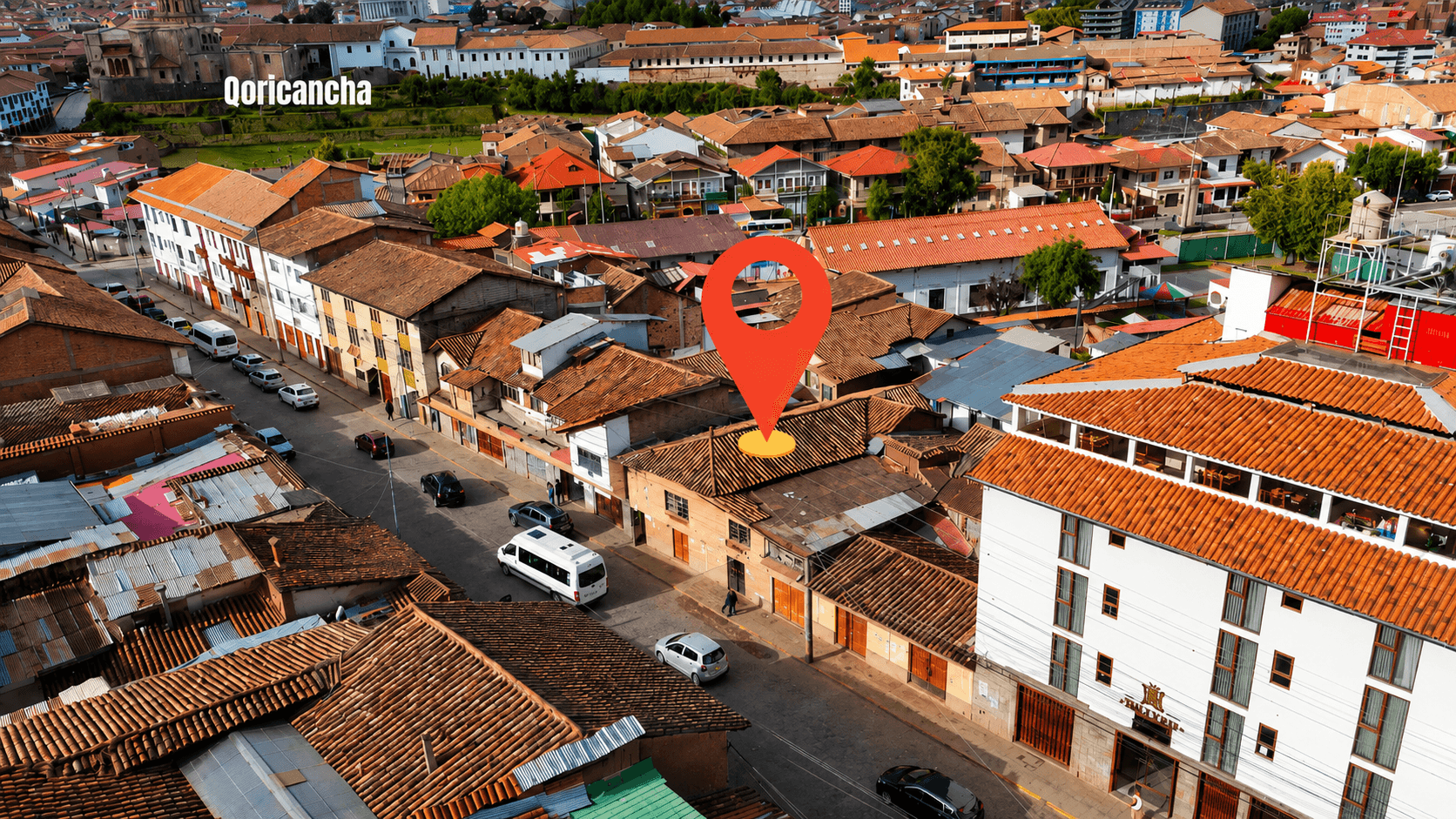 Vista aérea de la propiedad cerca del Qoricancha en el Centro Histórico del Cusco